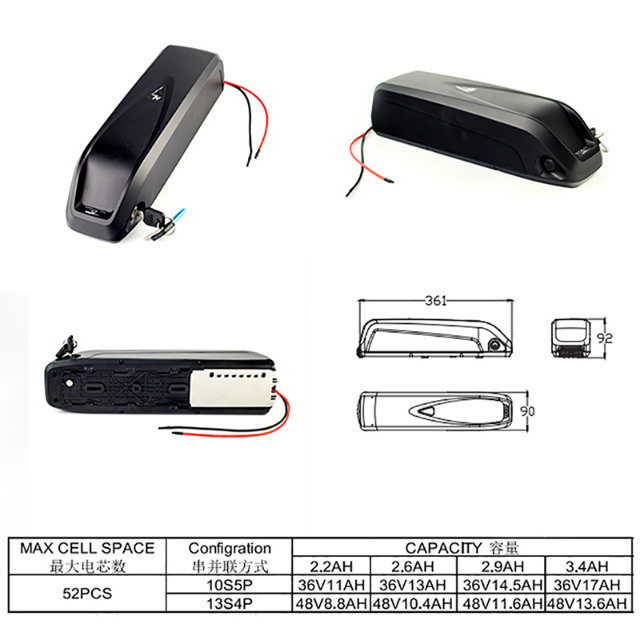 36V 10ah Lithium Rechargeable Battery for 250W Electric Bike