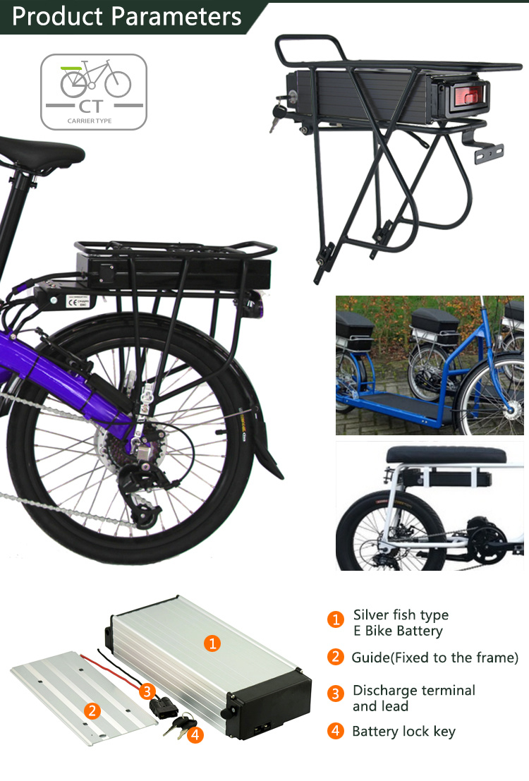 Rechargeable 36V 15ah Rear Rack Li-ion Lithium Battery Pack with Charger for 500W Electric Bike