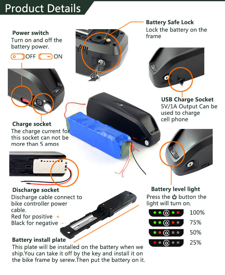 48 Volt Ebike Battery 48V 15ah Electric Bike Battery Recharge Lithium Battery Pack