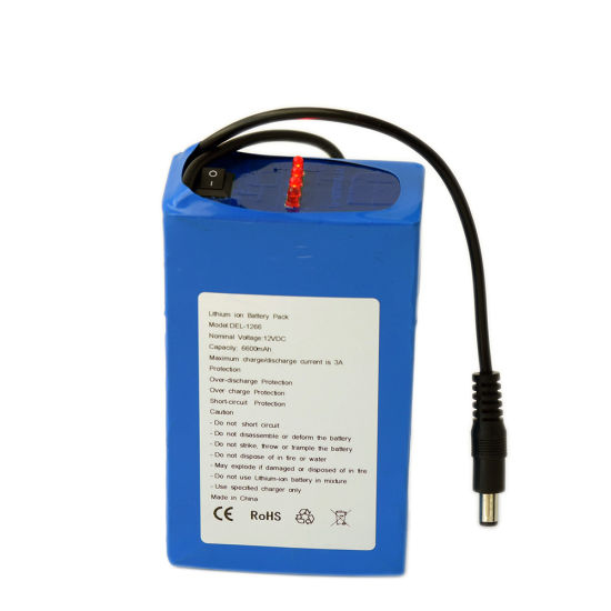 Rechargeable 12V 6600mAh 18650 Lithium Battery Pack for LED Light