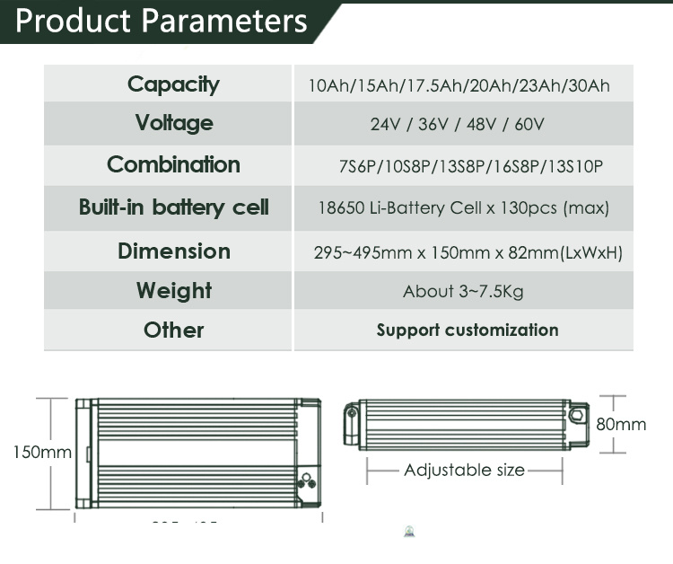 Rechargeable 36V 15ah Rear Rack Li-ion Lithium Battery Pack with Charger for 500W Electric Bike