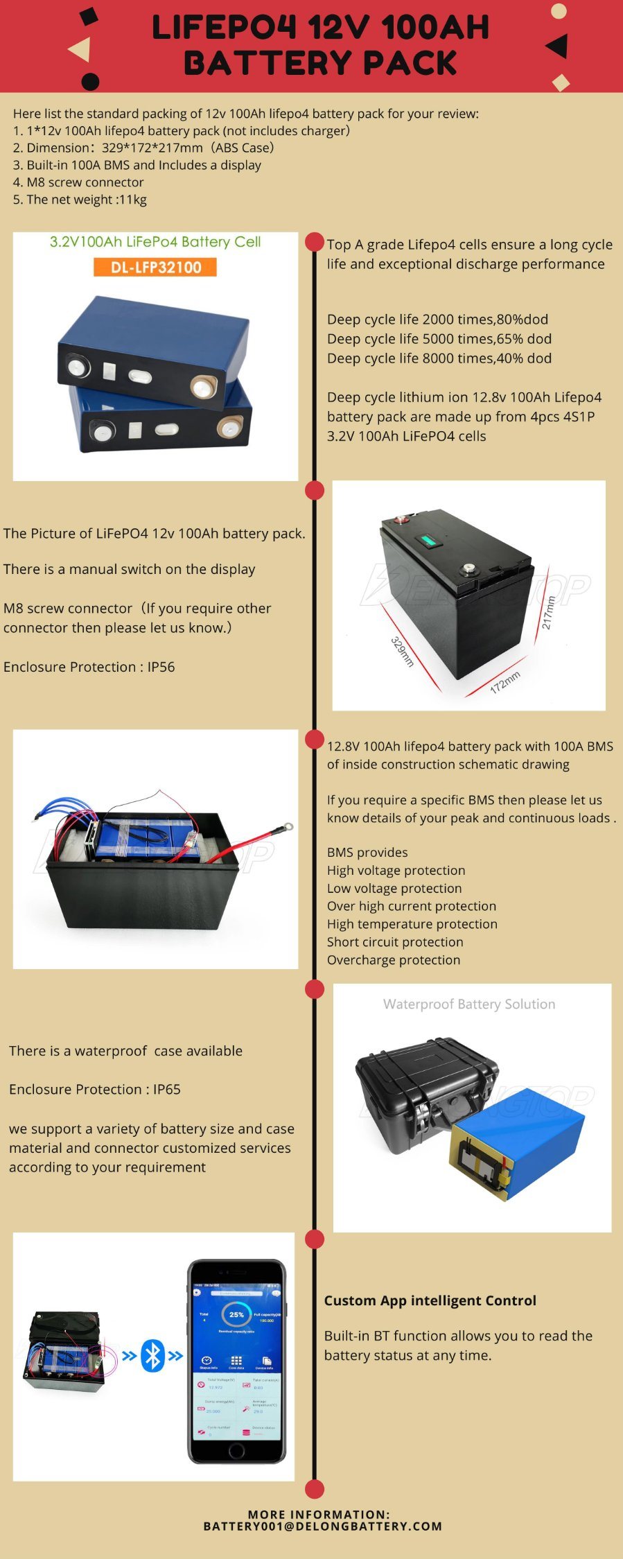 Deep Cycle LiFePO4 12V 100ah Lithium Iron Phosphate Battery Pack