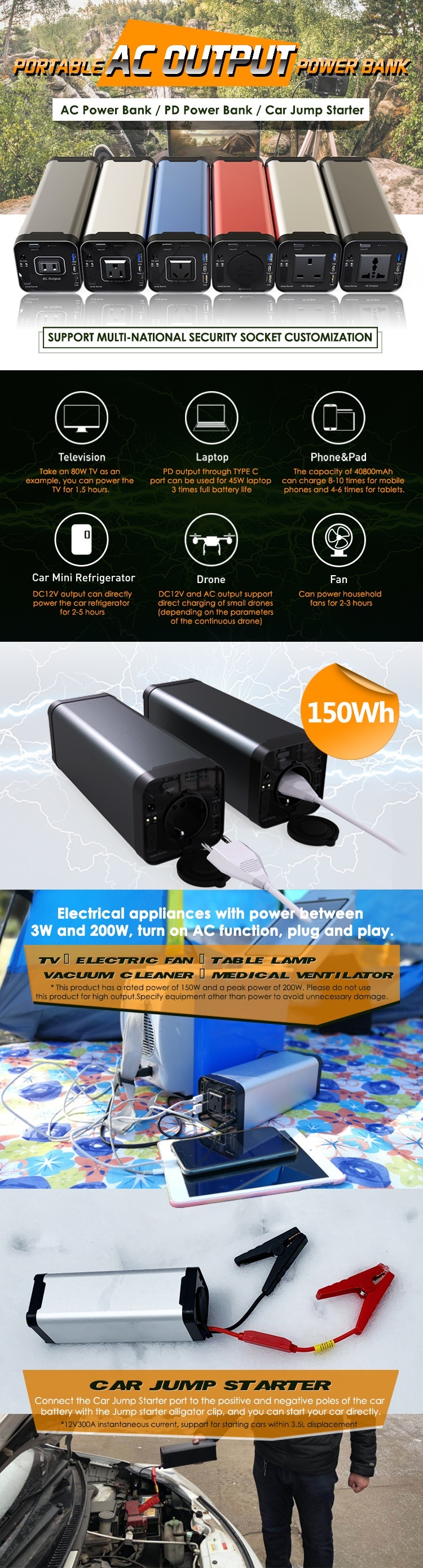 220V 50Hz 60Hz Multi-Function Online Mini AC Power Bank for Solar System