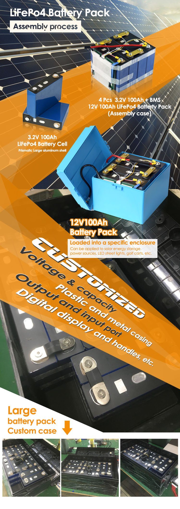 Deep Cycles Battery 12V 100ah LiFePO4 Battery Pack for Solar RV Forklift