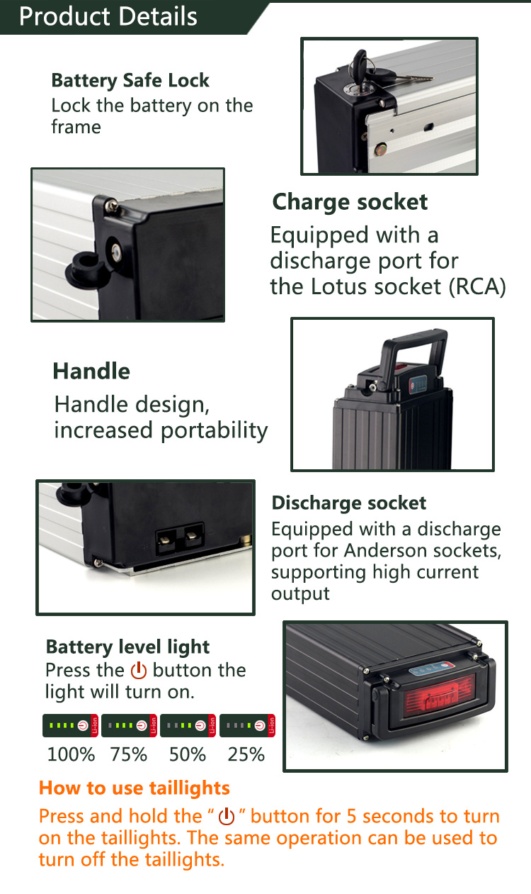 24V 36V 48V 11ah 20ah 25ah 30ah E-Bike Battery