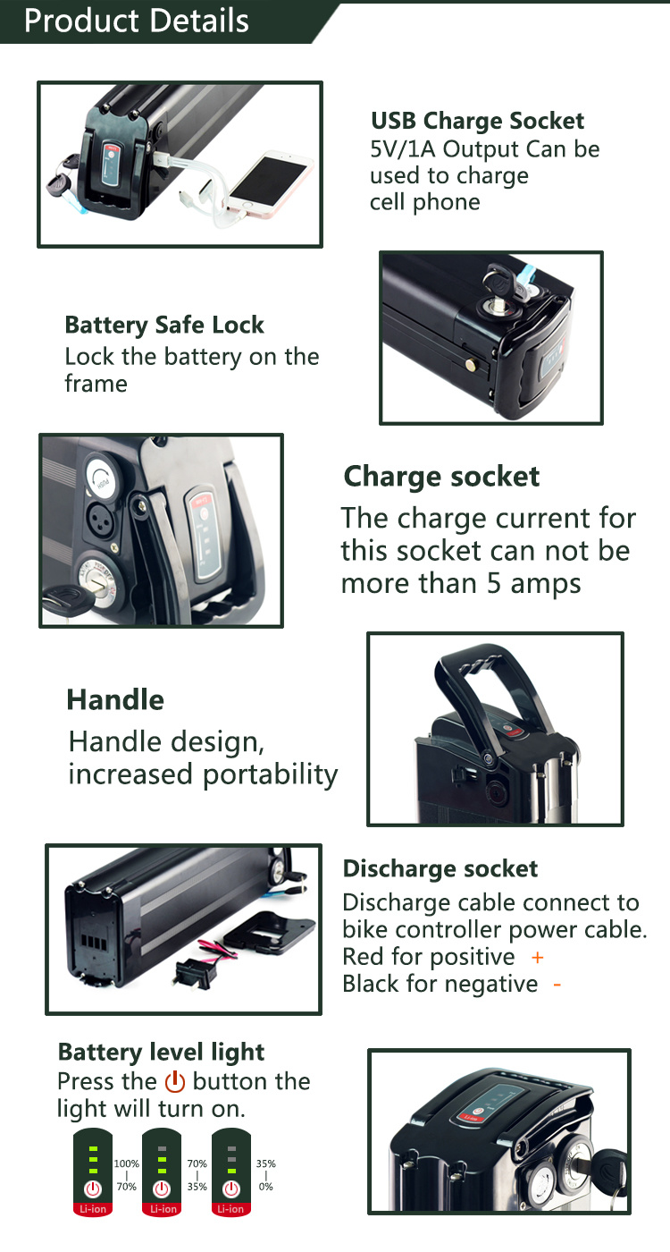 Customized Li-ion Battery 24V 36V 48V Lithium Ion Battery for Electric Bike Silver Fish