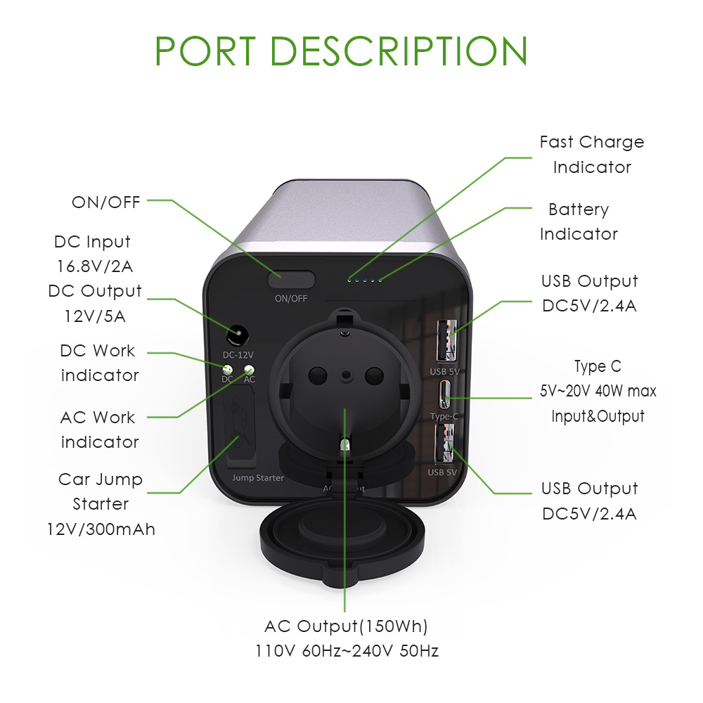 AC Power Inverter Optional 110V/150W Power Source for Laptop Tablet Smartphone