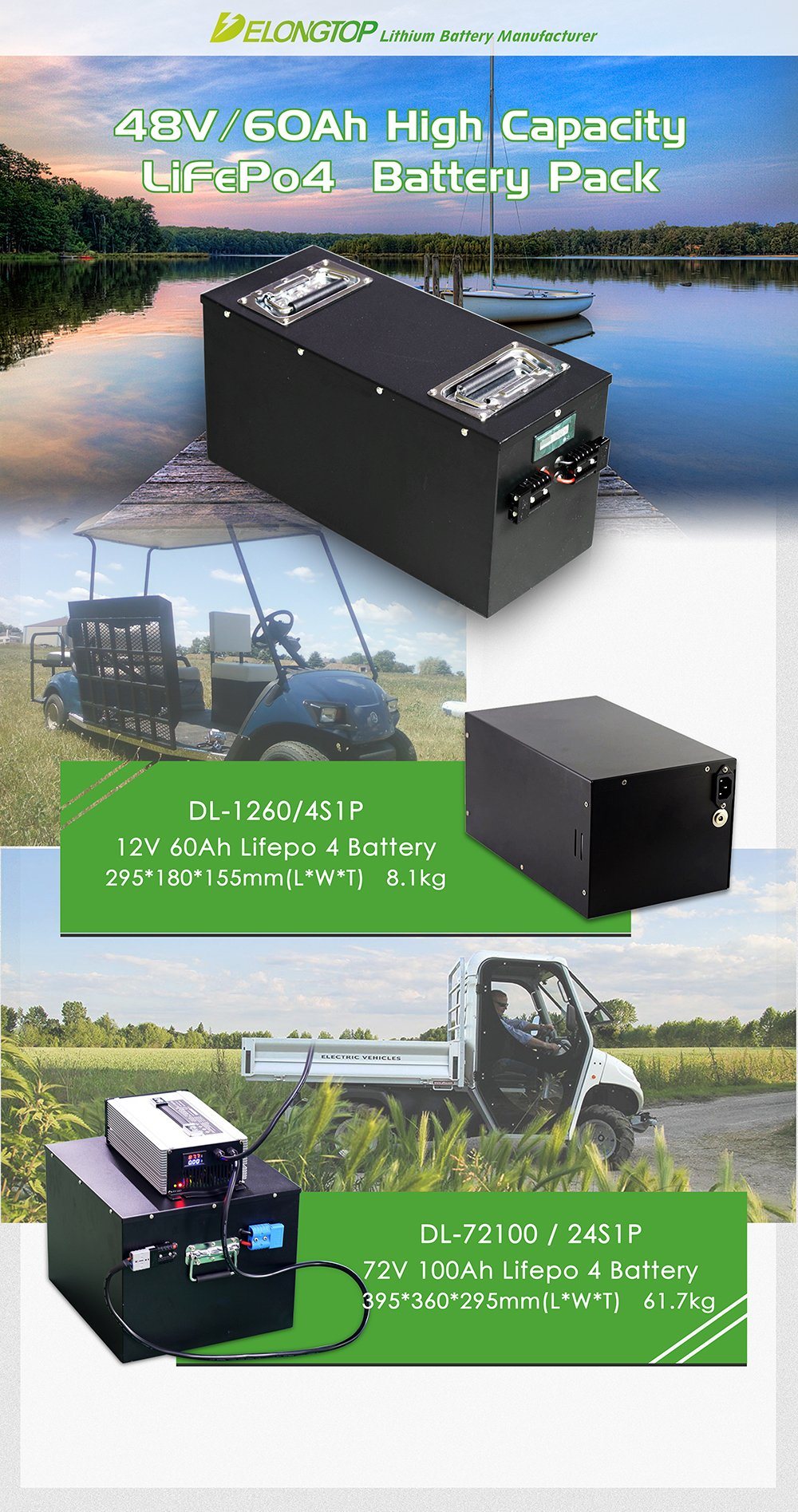 Deep Circle 48V 50ah LiFePO4 Batteries Pack for Solar Lights Electric Car Battery