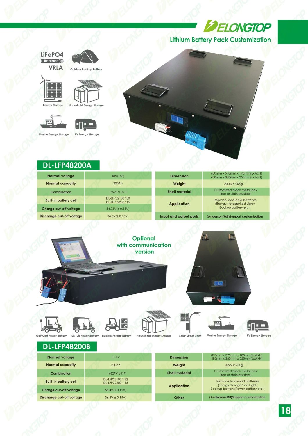 Lithium Iron Phosphate 48V 200ah with 3.2V 100ah LiFePO4 Cell for Solar Battery Storage
