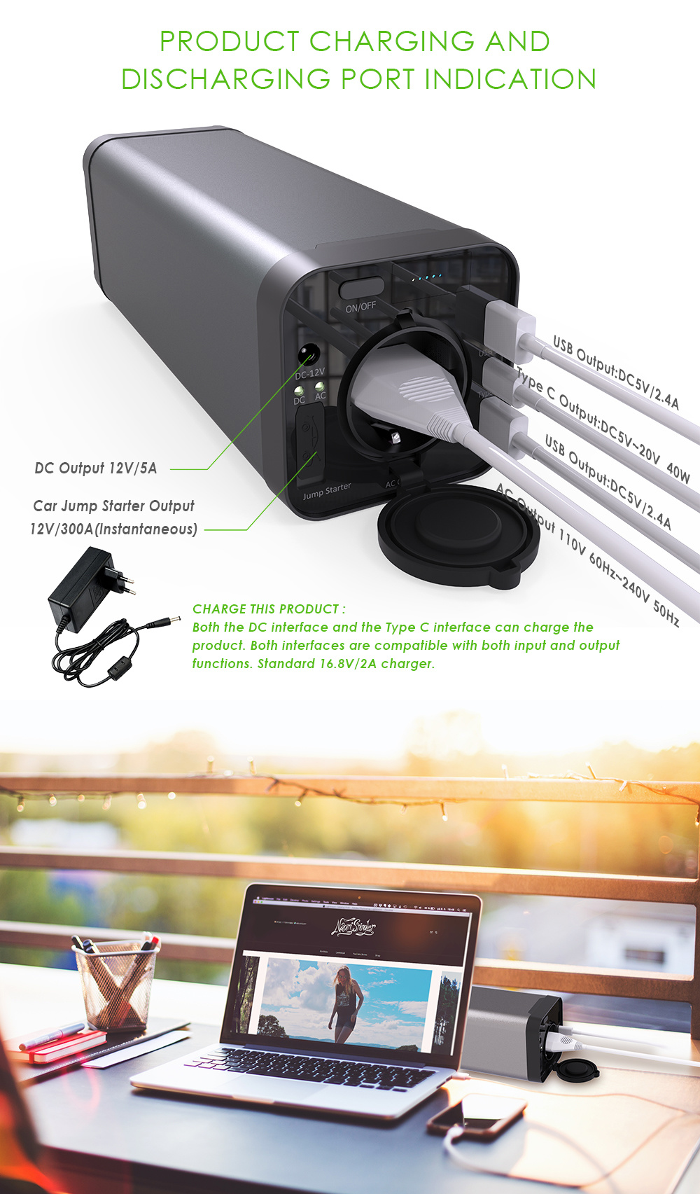 2018 High Capacity 40000mAh 150wh USB Power Bank Supply Laptop Battery Power