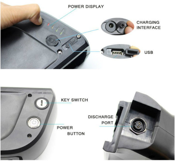 Dolphin Style 48V 10ah Lithium Ion Ebike Battery with USB Port for Phone