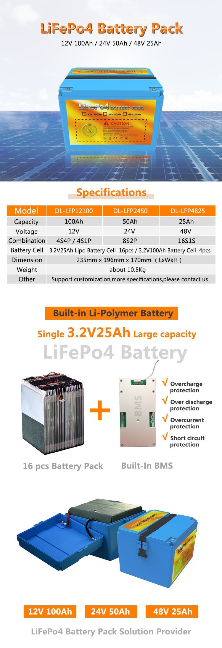12V 100ah LiFePO4 Battery Pack for DC System RV Boat Home Solar Power System