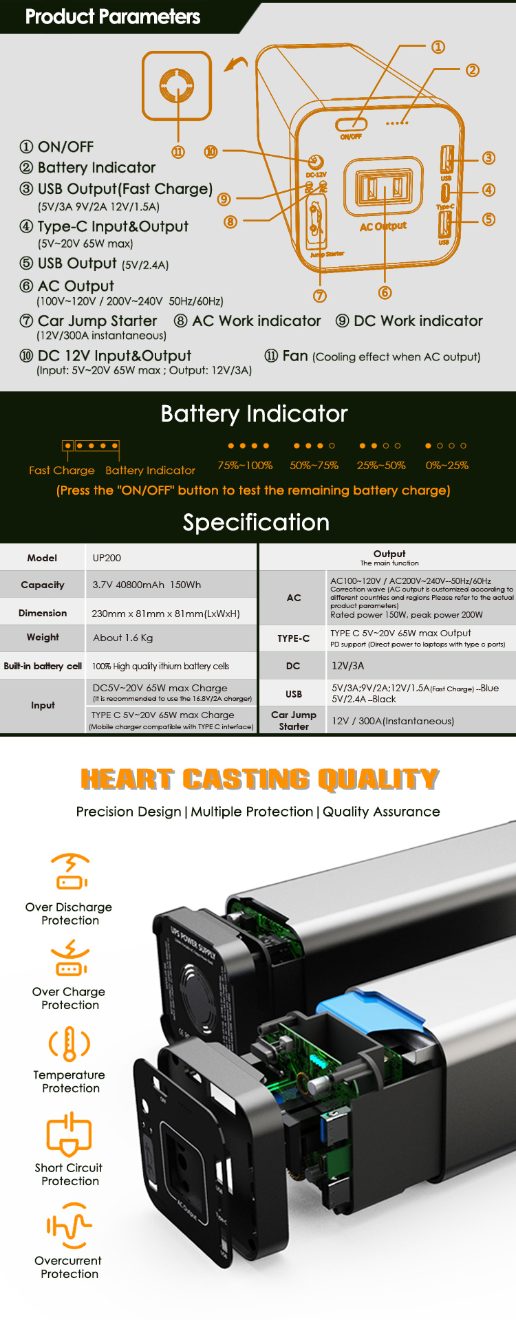 220V 50Hz 60Hz Multi-Function Online Mini AC Power Bank for Solar System
