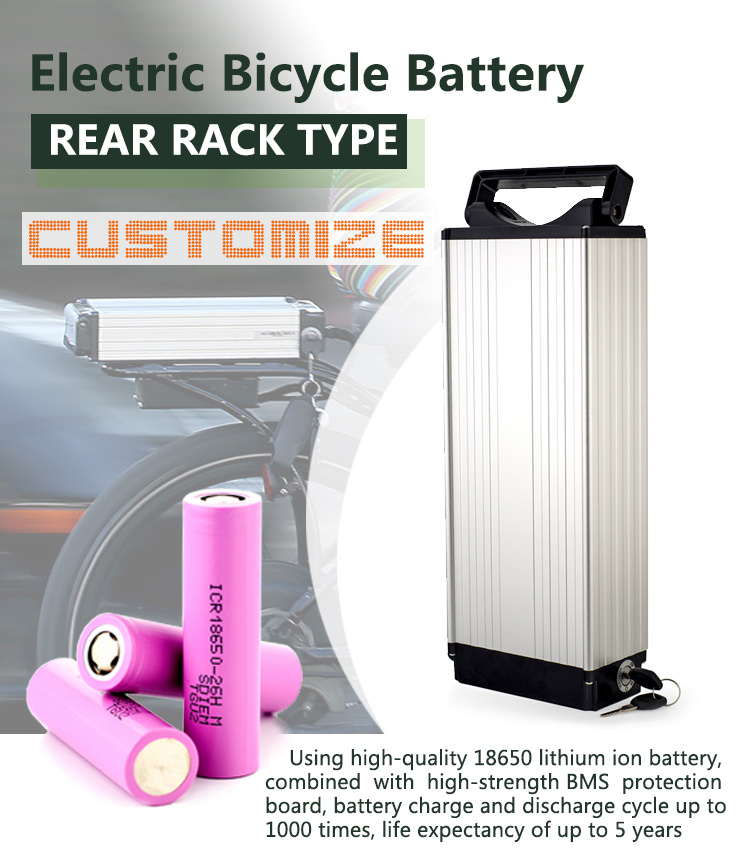 36V 15ah Ebike Electric Battery Lithium Li-ion Rear Rack for 350W 500W Bicycle Motor